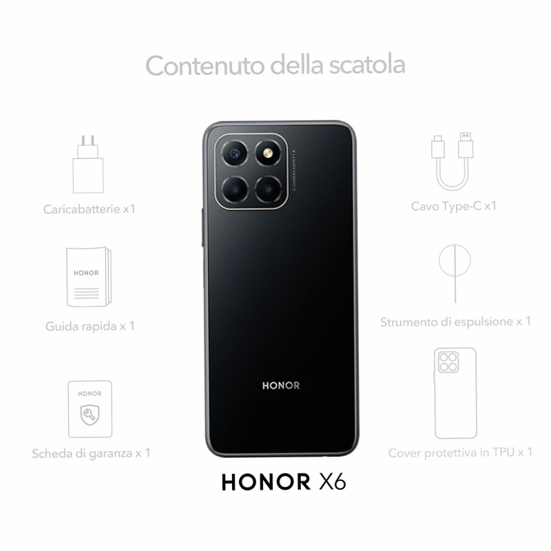 HONOR X6, Tripla Fotocamera da 50 MP, Batteria da 5.000 mAh - HONOR IT 6.5" 64GB 4GB 4GB