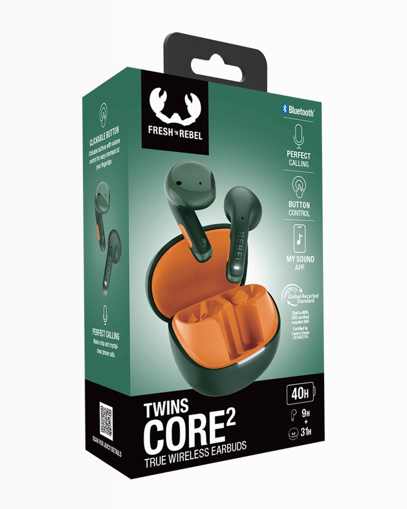Auricolari Twins Core 2 - Velvet Green / Orange Arancione