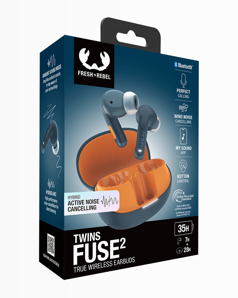 Auricolari Twins Fuse 2 - Steel Blue / Orange Blu