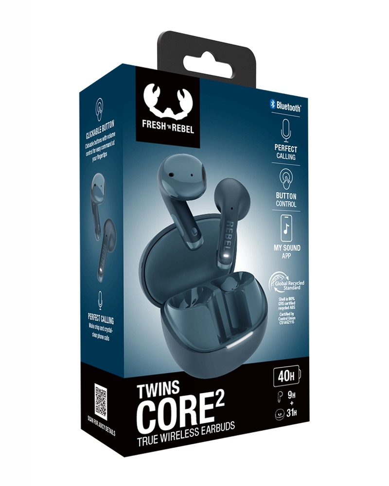 Auricolari Twins Core 2 Steel Blue - Fresh 'n Rebel Blu