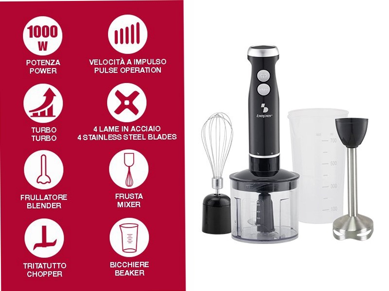 Set frullatore ad immersione 4 in 1