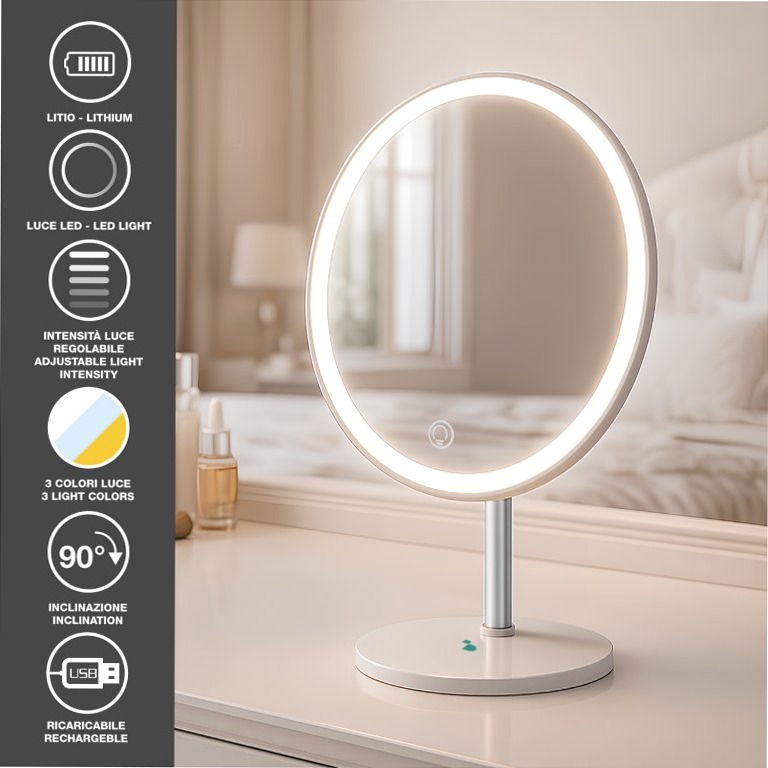 Specchio per trucco LED Ricaricabile