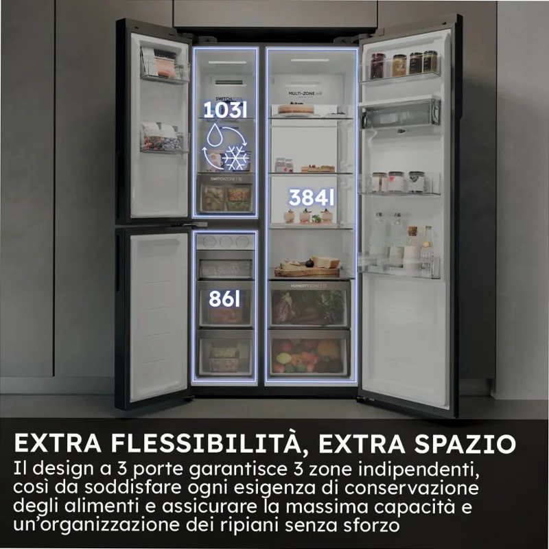 Frigorifero Side by Side HSPR79F18EWMB - SBS 3D Nero Libera