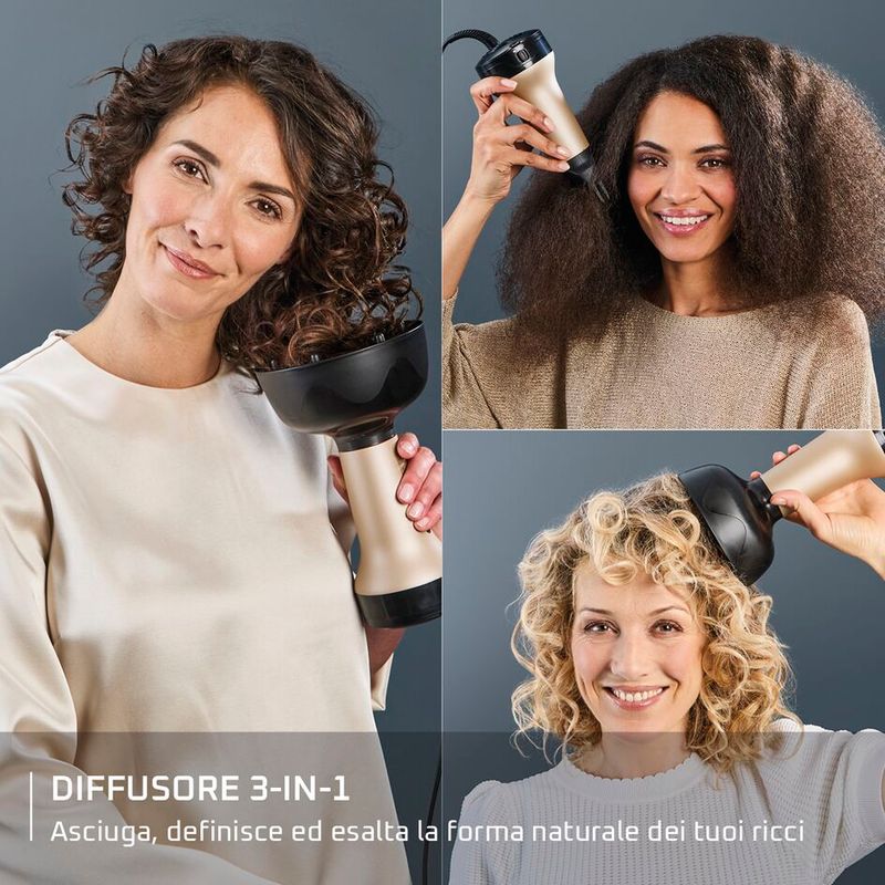 Pack Esclusivo Online - Curl Harmony, Diffusore ad Aria Calda 3 in 1, Capelli Ricci + Pure Pop, Stiratore Verticale Portatile, Pink | Rowenta