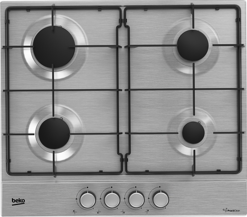 HIAG64224SXE: Piano a Gas PractiClean 4 Bruciatori 60 cm Acciaio