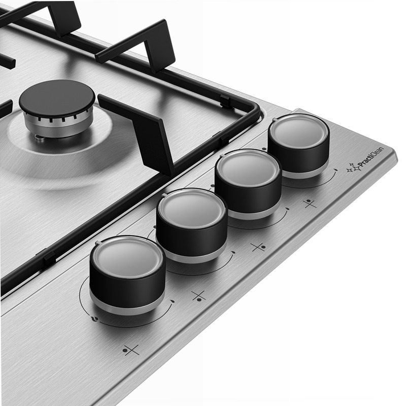 HIAW64224SXE: Piano a Gas PractiClean 3 Bruciatori + 1 Wok 60 cm Acciaio