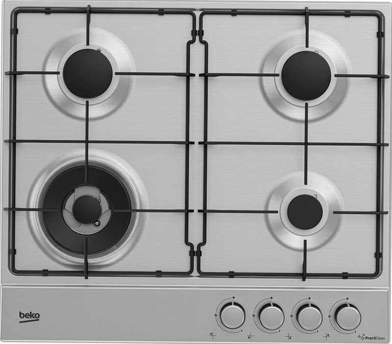 HIAW64224SXE: Piano a Gas PractiClean 3 Bruciatori + 1 Wok 60 cm Acciaio