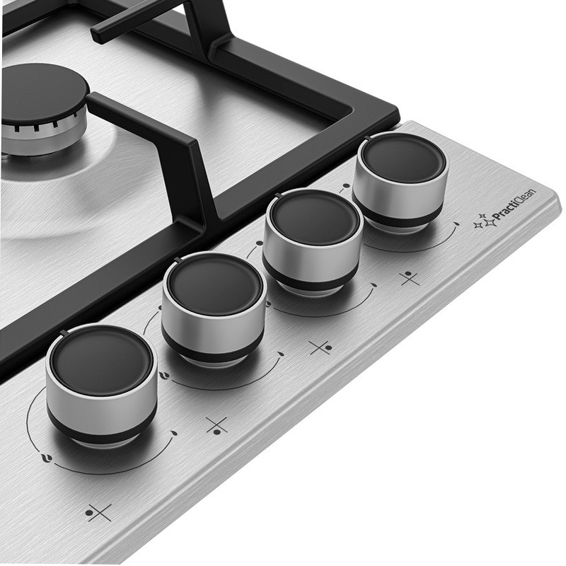 HIAW64225SXE: Piano a Gas PractiClean 3 Bruciatori + 1 Wok 60 cm Acciaio