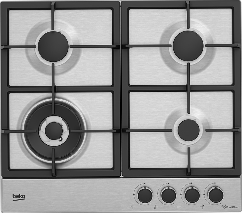 HIAW64225SXE: Piano a Gas PractiClean 3 Bruciatori + 1 Wok 60 cm Acciaio