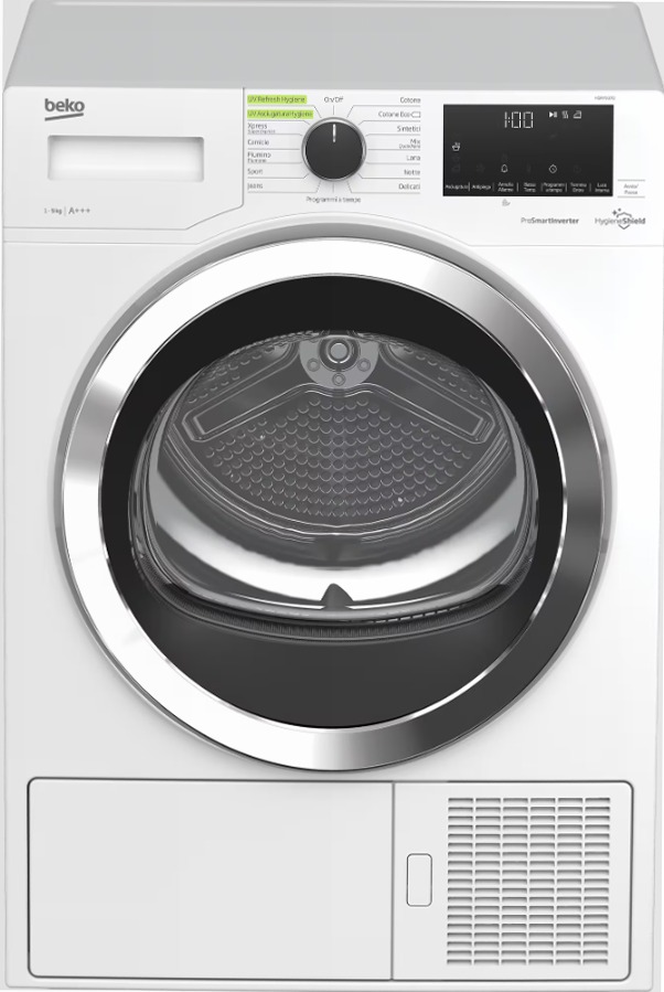 Asciugatrice HDRY937CI: 9 kg, Pompa di Calore 9kg A Bianco