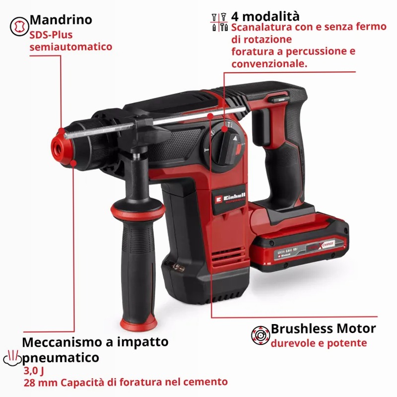 Einhell Tassellatore a batteria TP-HD 18/28 Li BL+4 (1x3,0Ah+)
