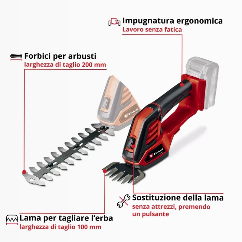 Einhell Forbici per erba e cespugli a batteria GE-CG 18/100 Li-Solo