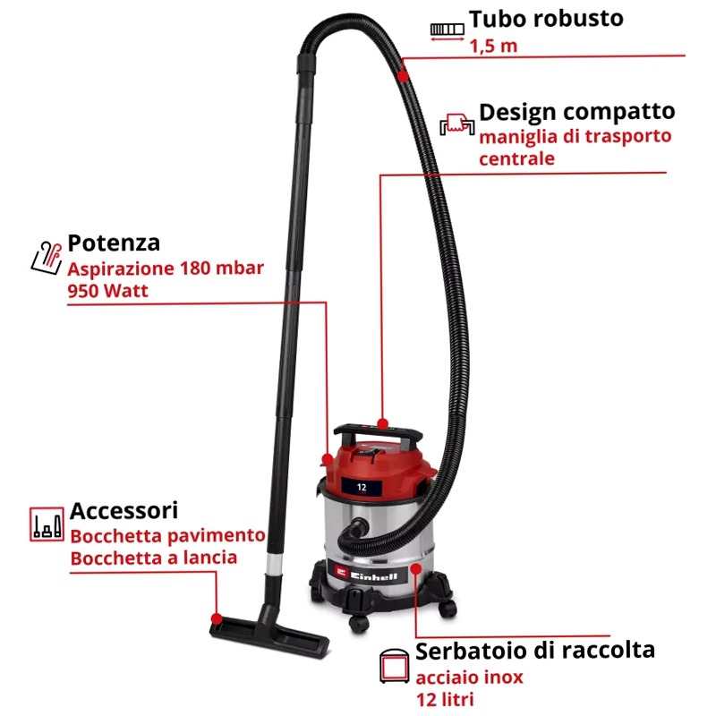 Einhell Aspirasolidi e liquidi TC-VC 1240 S