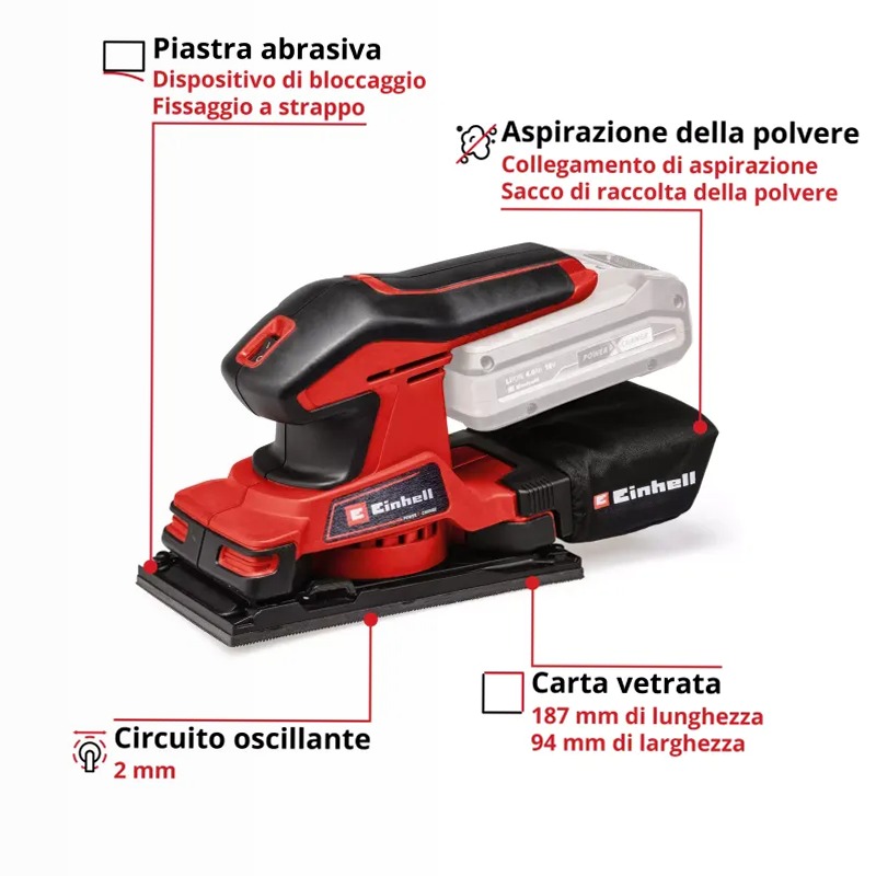 Einhell Levigatrice Orbitale a Batteria TC-OS 18/187 Li Solo