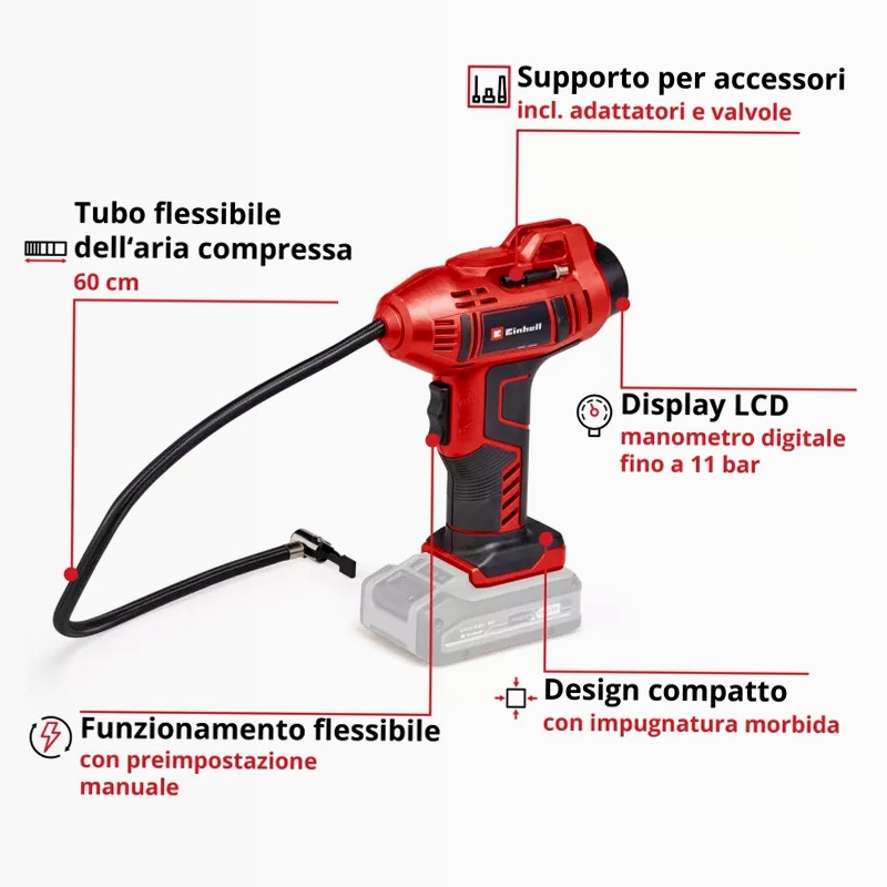 Einhell Compressore per auto a batteria CE-CC 18 Li-Solo