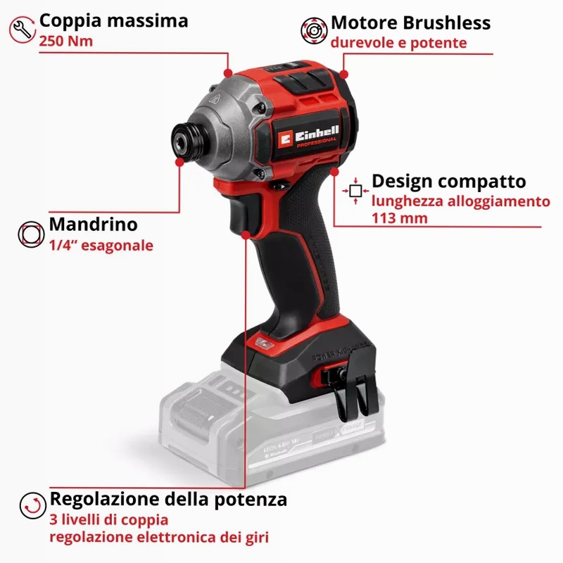 Einhell Avvitatore a impulsi a batteria TP-CI 18/250-C Li BL-Solo
