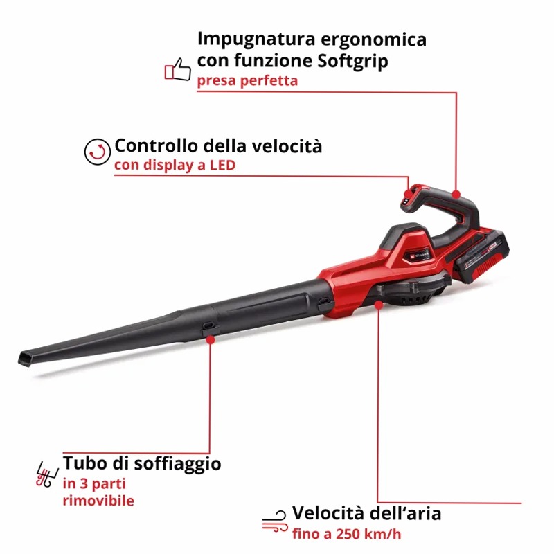 Einhell Soffiatore per foglie a batteria GE-UB 18/250 Li E (1x4,0Ah)