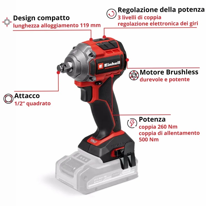 Einhell Avvitatore a impulsi a batteria TP-CW 18/260-C Li BL - Solo