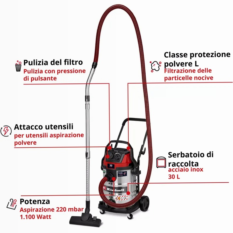 Einhell Aspirasolidi e liquidi TE-VC 3080 SACL