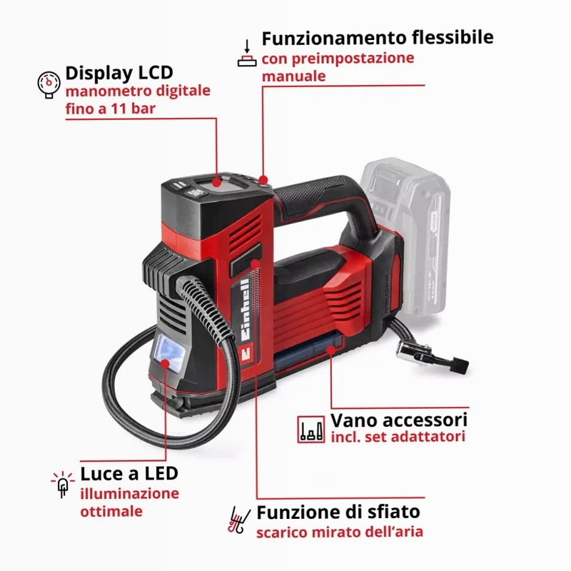 Einhell Compressore per auto a batteria CE-CC 18/23 D Li-Solo
