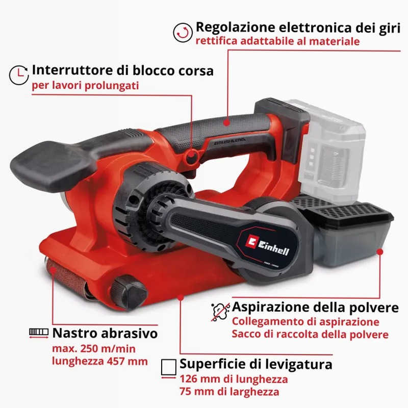 Einhell Levigatrice a Nastro a Batteria TP-BS 18/457 Li BL