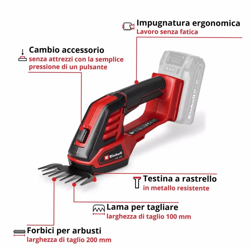 Einhell Forbici per erba e cespugli a batteria GE-CG 18/100 Li - 3 in 1-Solo