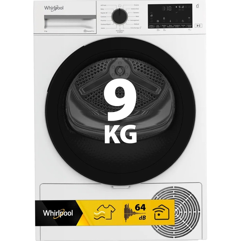 Asciugatrice a pompa di calore Whirlpool: a libera installazione, 9,0 kg - C WD 93M WBS IT 9kg
