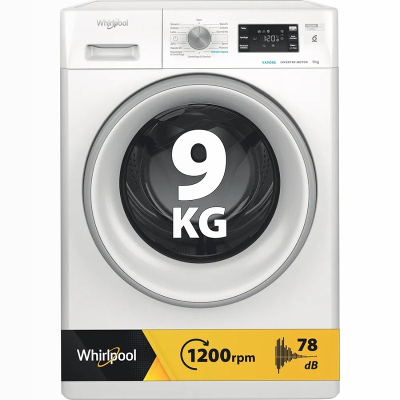 Lavatrice a libera installazione a carica frontale Whirlpool 9 kg - FFB 9269 SV IT - FreshCare 9kg Bianco