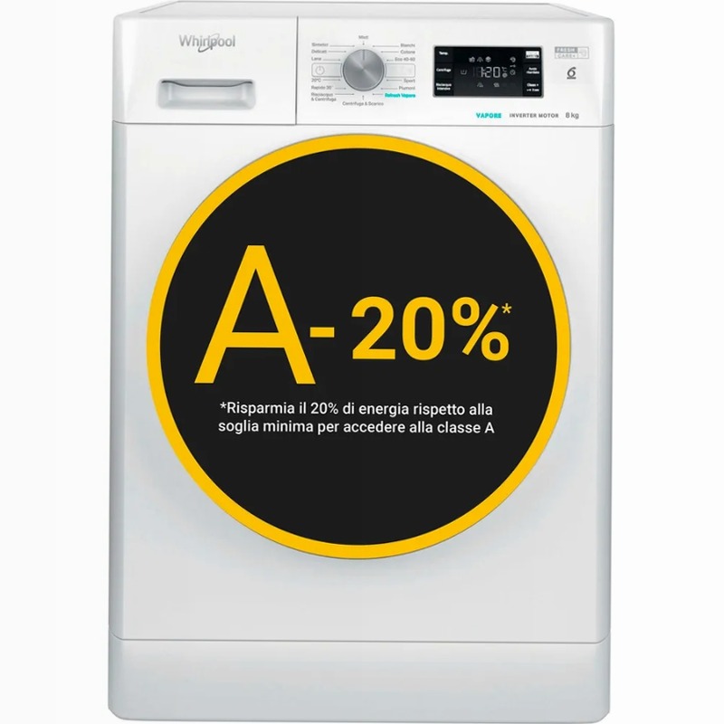 Lavatrice a libera installazione Whirlpool 8 kg - FFB 848 BSV IT - FreshCare 8kg Bianco