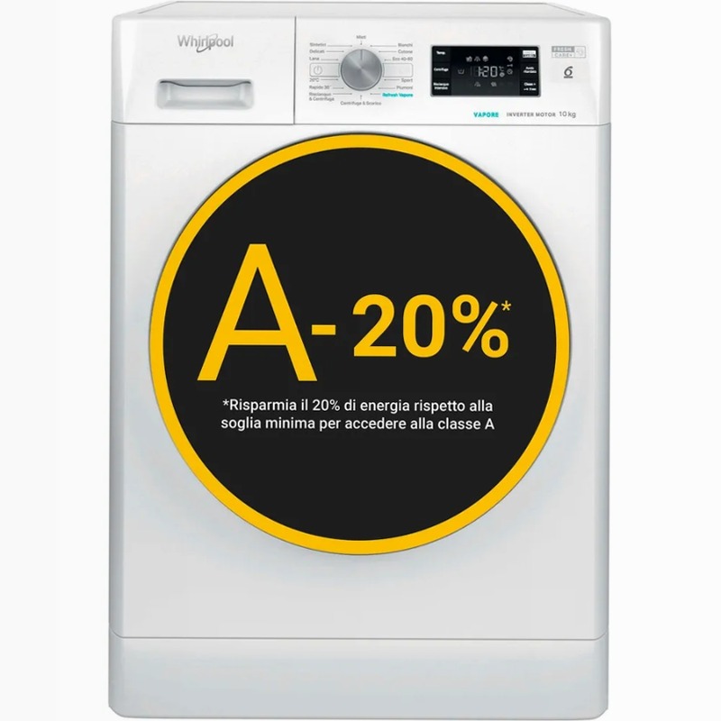 Lavatrice a libera installazione a carica frontale Whirlpool: 10,0 kg - FFB 1048 BSV IT Bianco
