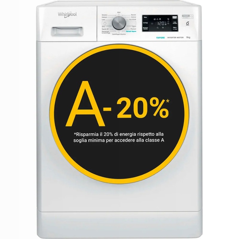 Lavatrice a libera installazione Whirlpool 9 kg - FFB R849 BSV IT - FreshCare 9kg Bianco
