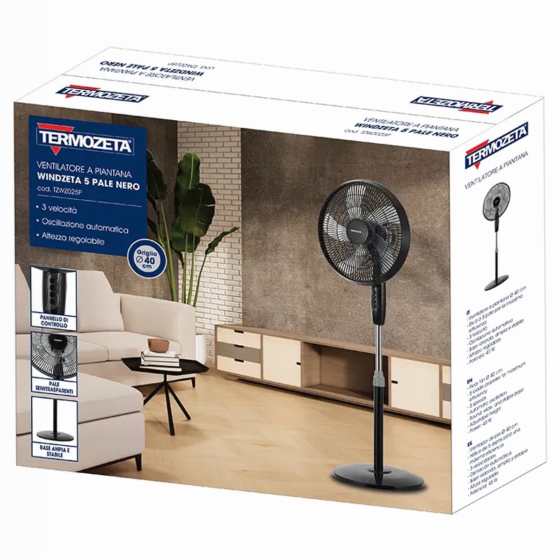 Ventilatore a piantana Windzeta 5 Pale Nero