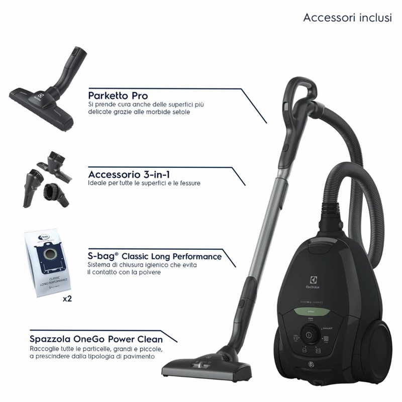Aspirapolvere con sacco Pure D8 GREEN Nero