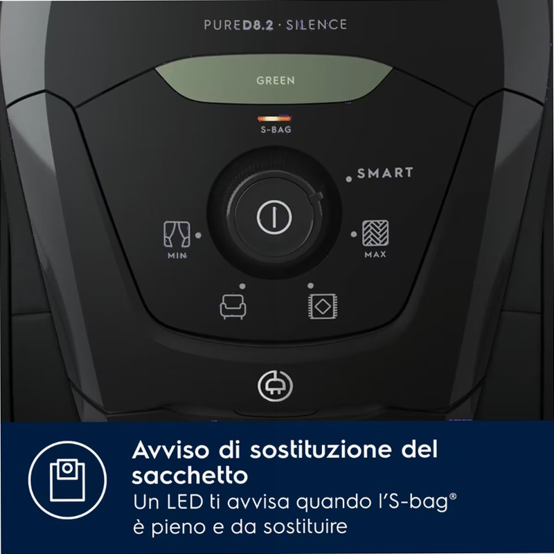 Aspirapolvere con sacco Pure D8 GREEN Nero