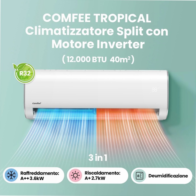 COMFEE' TROPICAL 12K | Climatizzatore Monosplit 12000 BTU Inverter A++/A+ con Wi-Fi e Gas R32 12000btu A