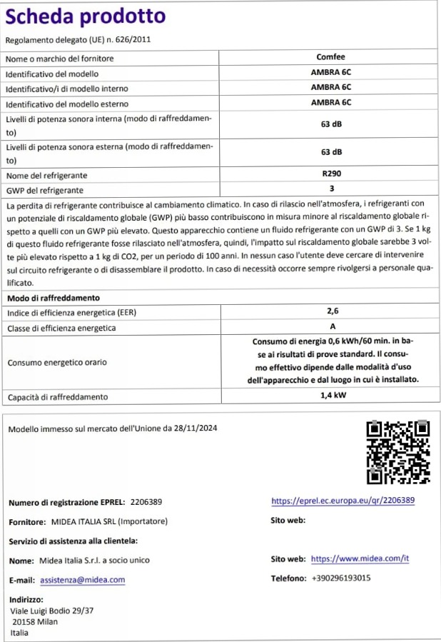 Condizionatore Portatile ComfEE Ambra 6C