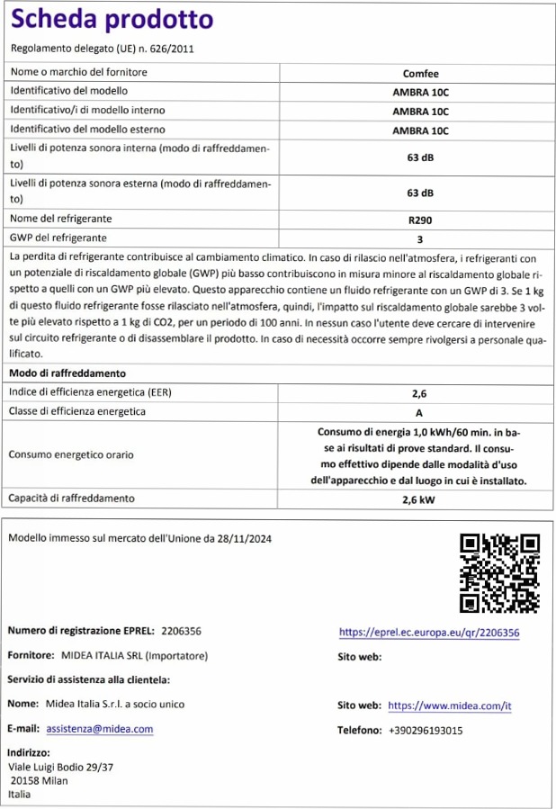 Condizionatore Portatile Comfee Ambra 10C