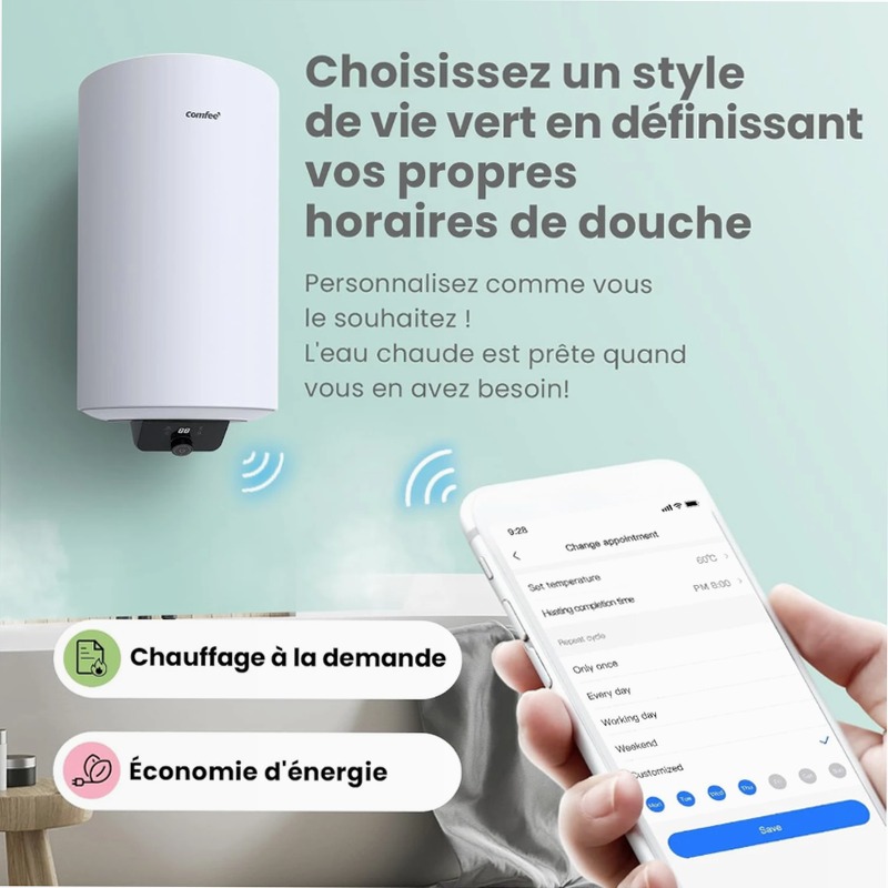 COMFEE D80-15EFG | Scaldabagno Elettrico Smart Wi-Fi B 80lt