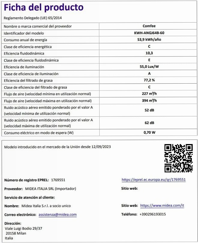 Cappa Aspirante Comfee ANGJ64B-60