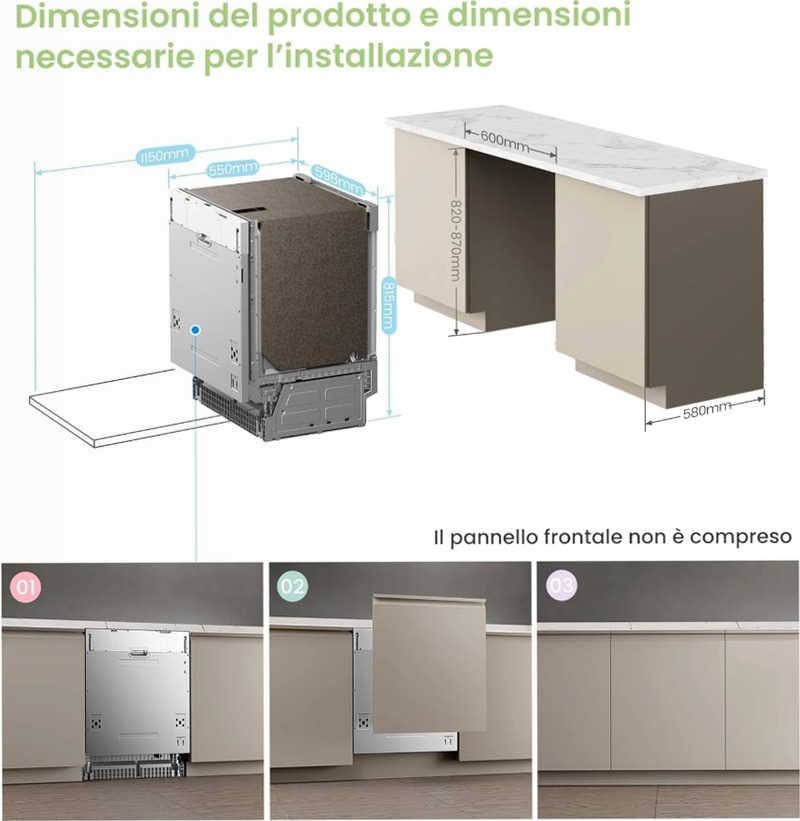 Lavastoviglie Smart COMFEE CDWPB1415P(S)-W-EU C 14 Acciaio Incasso