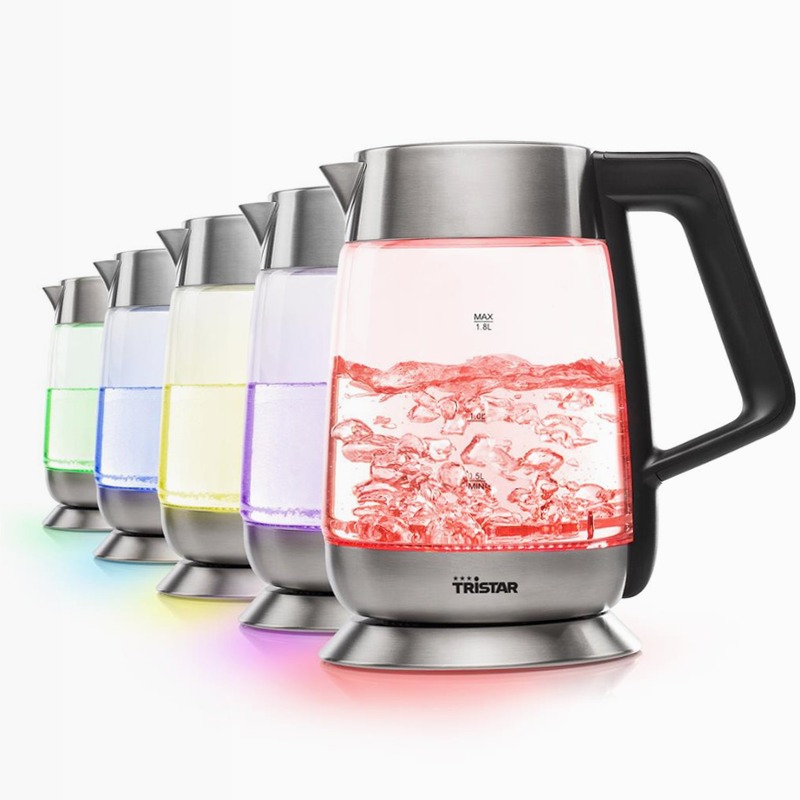 Tristar WK-3375 Bollitore vetro con LED multicolore e termostato