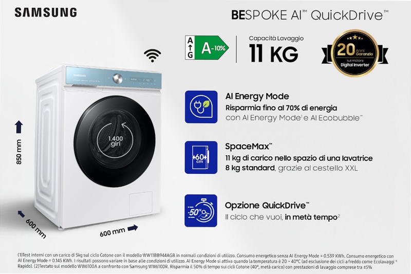 Lavatrice Bespoke AI™ Quickdrive 11Kg WW11BB945DGMS3 Bianco