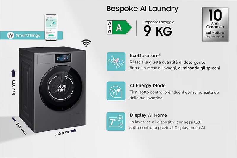 Lavatrice Samsung Bespoke AI 9kg Nero