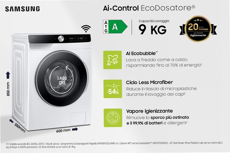 Lavatrice Samsung AI Control Ecodosatore 9Kg Bianco
