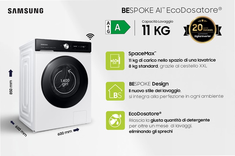 Lavatrice Bespoke AI™ Ecodosatore 11Kg WW11BB744DGE Bianco