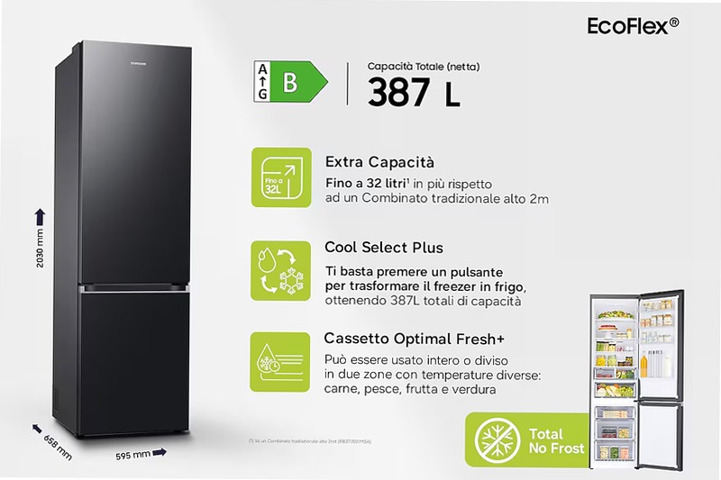 Frigorifero Combinato Samsung EcoFlex 2m 387L RL38T607BB1/EF Nero B