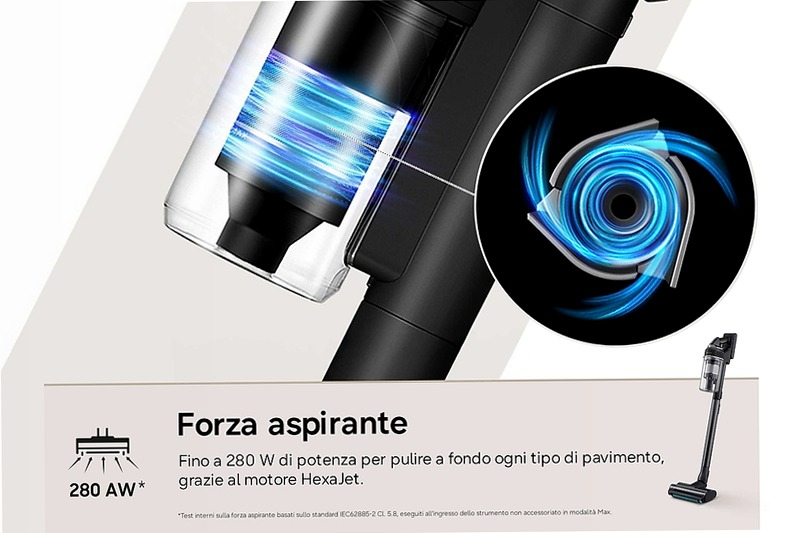 Aspirapolvere senza filo Samsung Jet 95S Pet Extra 280W 120min 2.70kg con spazzola Jet Dual+ Satin Black | Samsung Italia
