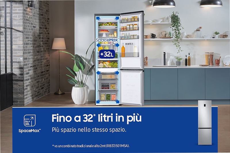 Frigorifero Combinato Samsung EcoFlex AI 2m 390L RB38C774DSA Argento D