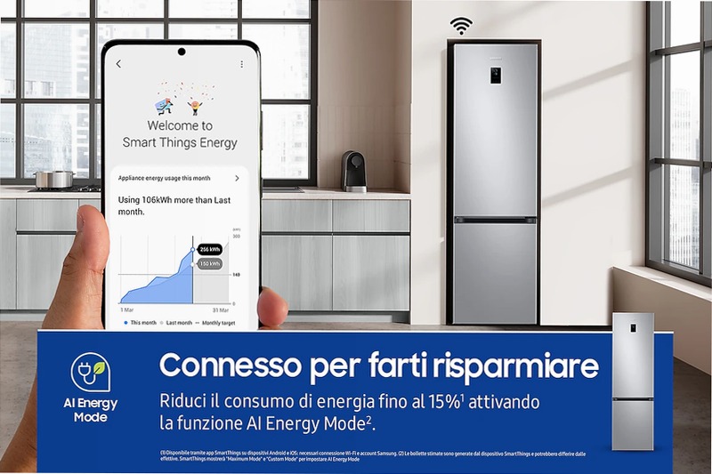 Frigorifero Combinato Samsung EcoFlex AI 2m 390L RB38C774DSA Argento D