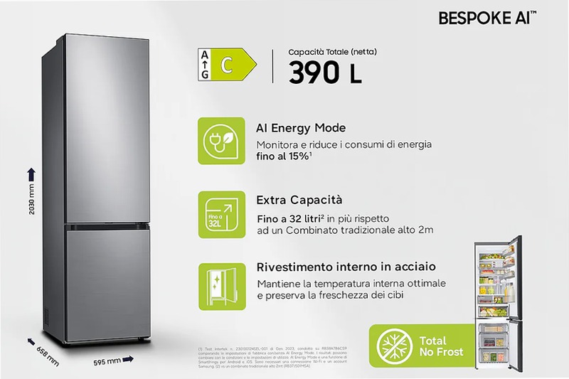 Frigorifero Combinato Samsung BESPOKE AI 2m 390L Argento C